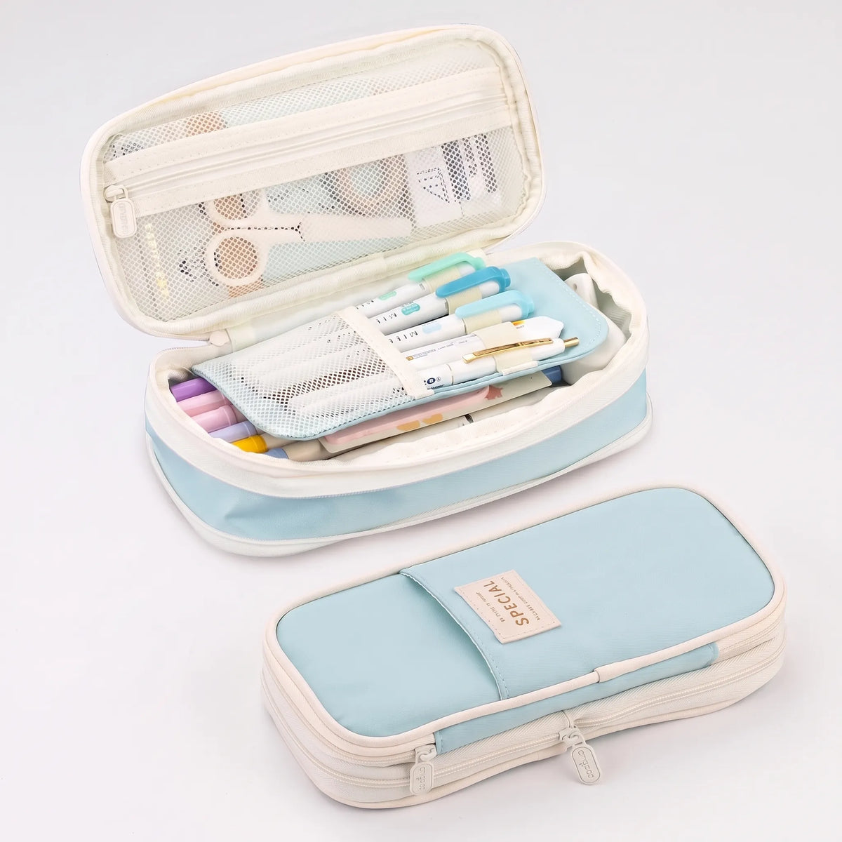 Dual-Layer Pencil Case, 90-Pen Capacity, Mesh, 8.7×4.3×2.6 in