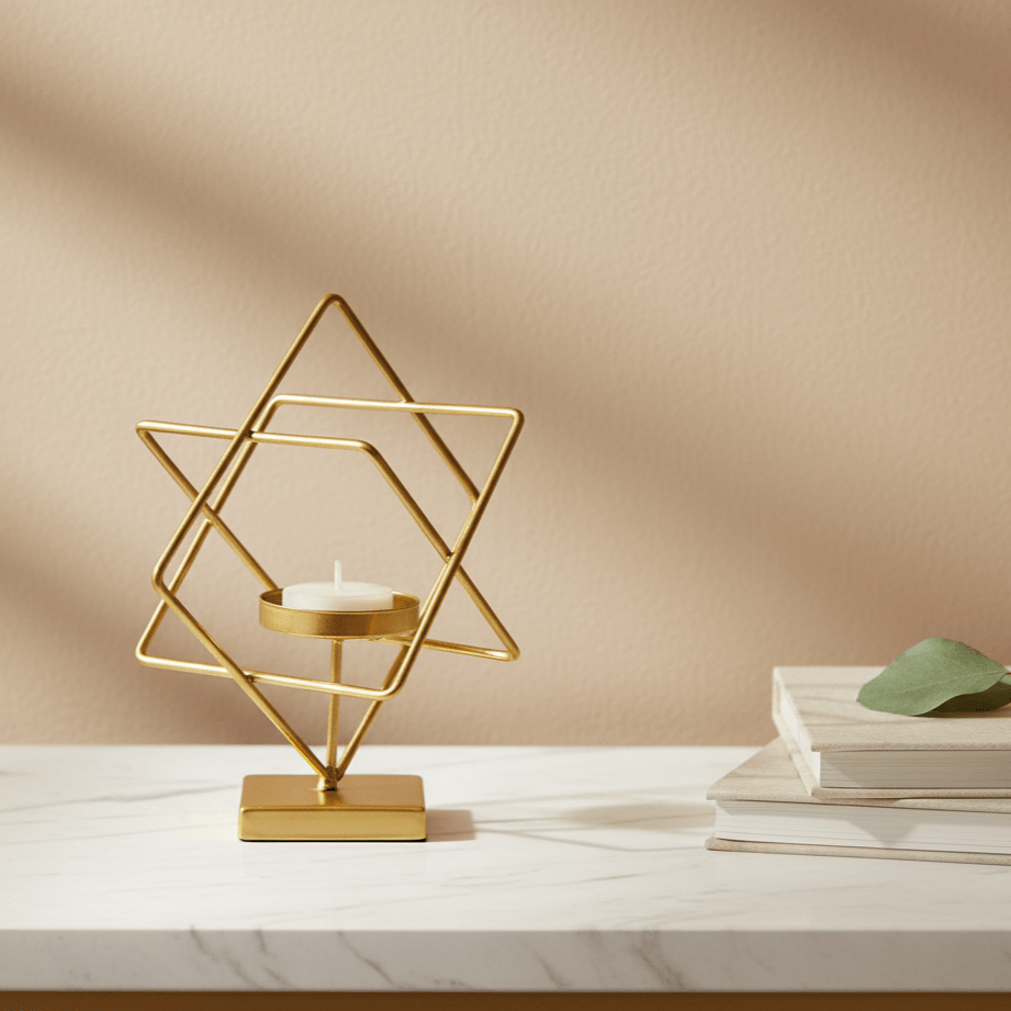 Brillora Golden Candle Holder On Sturdy Metal Frame Base