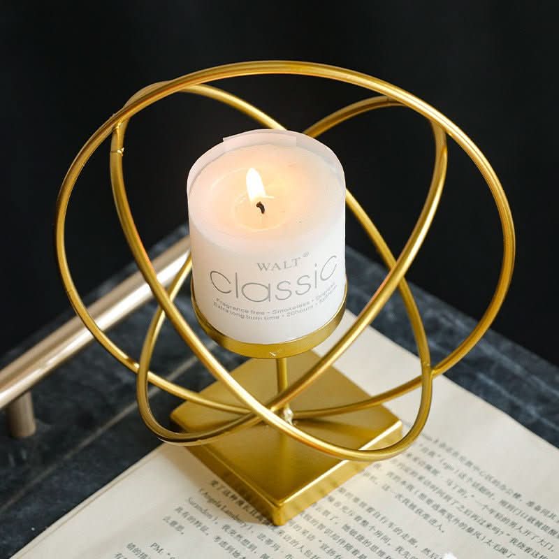 Brillora Golden Candle Holder On Sturdy Metal Frame Base