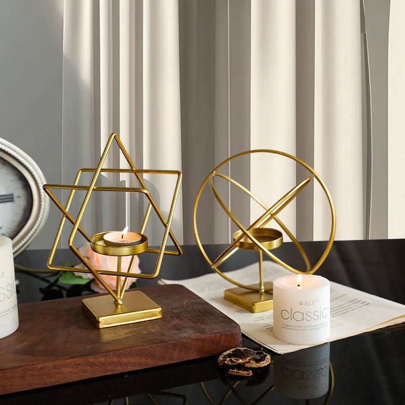 Brillora Golden Candle Holder On Sturdy Metal Frame Base