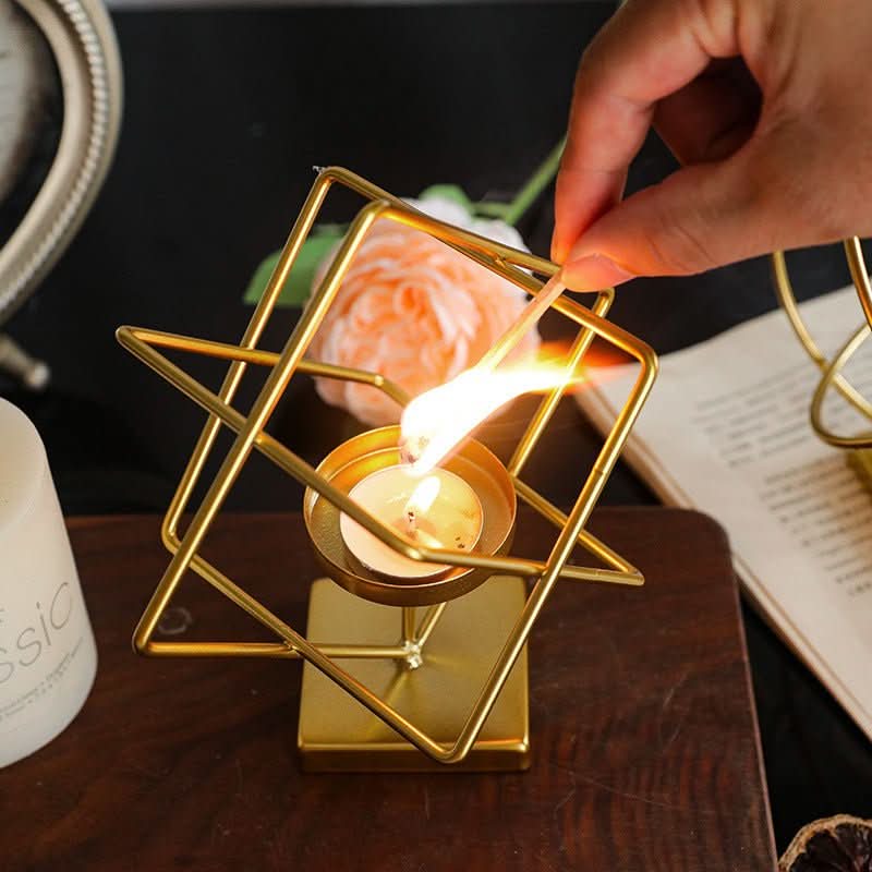 Brillora Golden Candle Holder On Sturdy Metal Frame Base