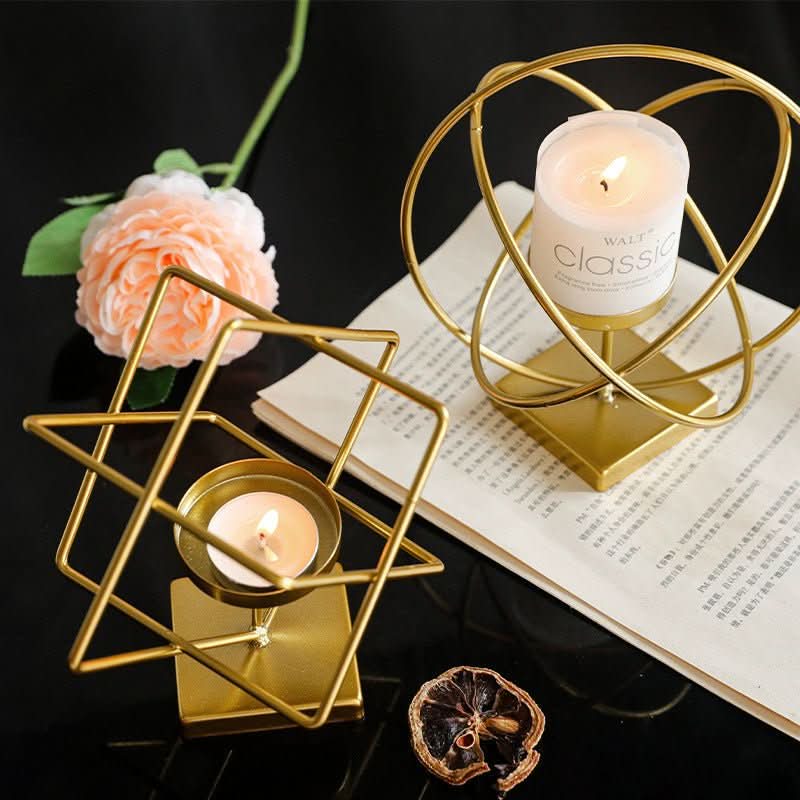 Brillora Golden Candle Holder On Sturdy Metal Frame Base