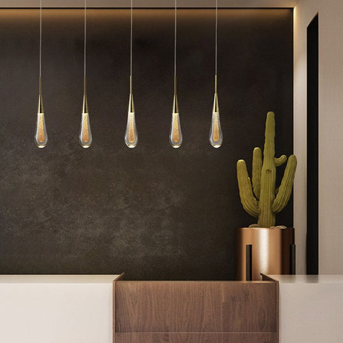 Suspension LED Aurena Drop Cristal Doré pour Chambre