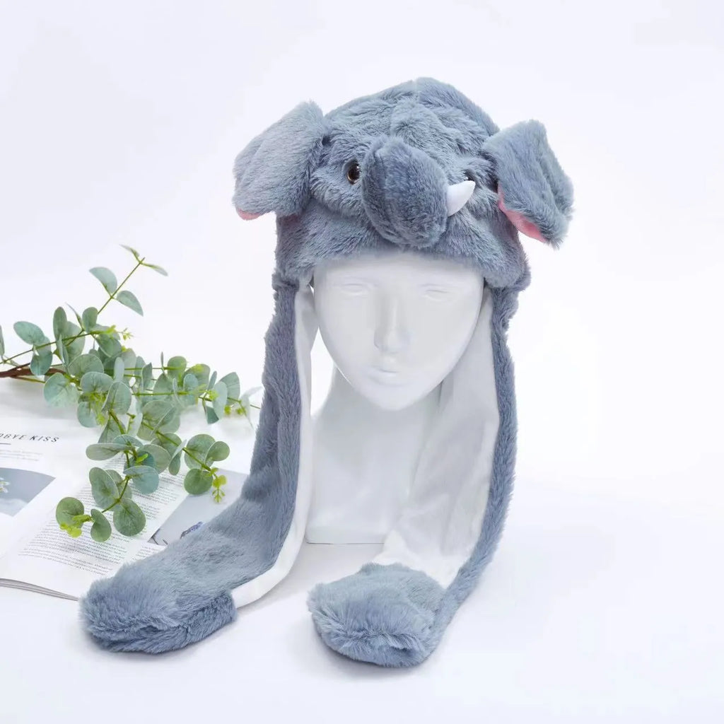 Interactive Plush Hat with Pop-Up Ears and Squeeze Paws