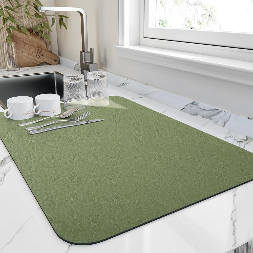 Tapete escorredor de loiça de diatomite cinzento — Superabsorvente, 16x12-Inch