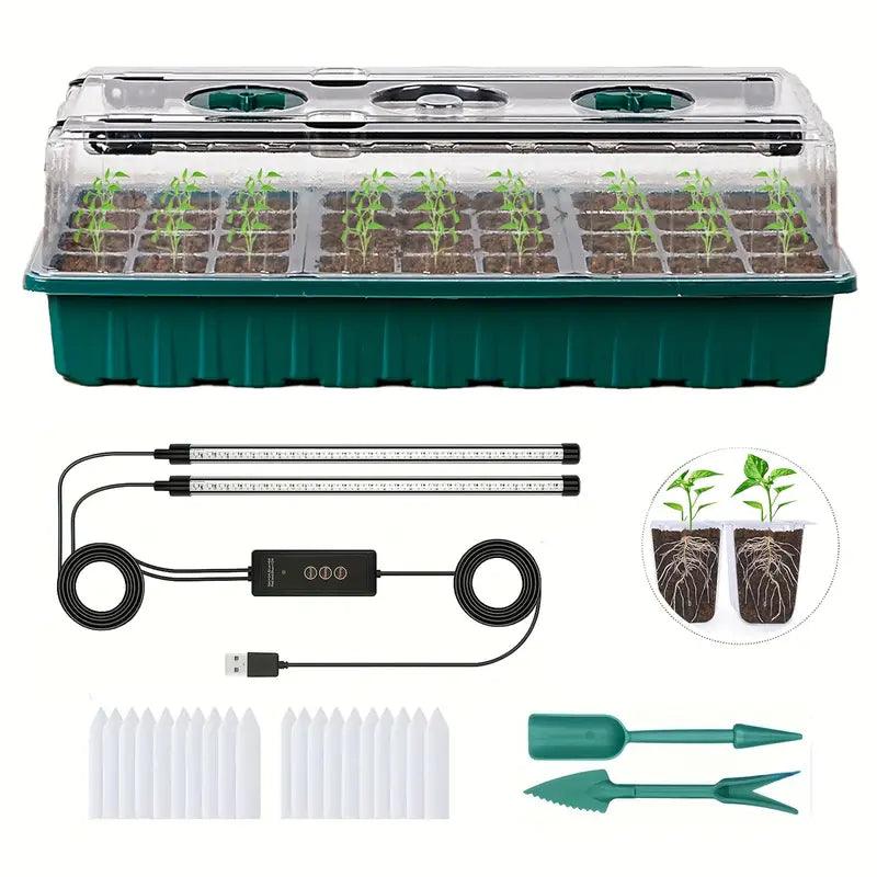 36-Cell Indoor Plant Growing Kit with LED & Humidity Dome - Euroselle