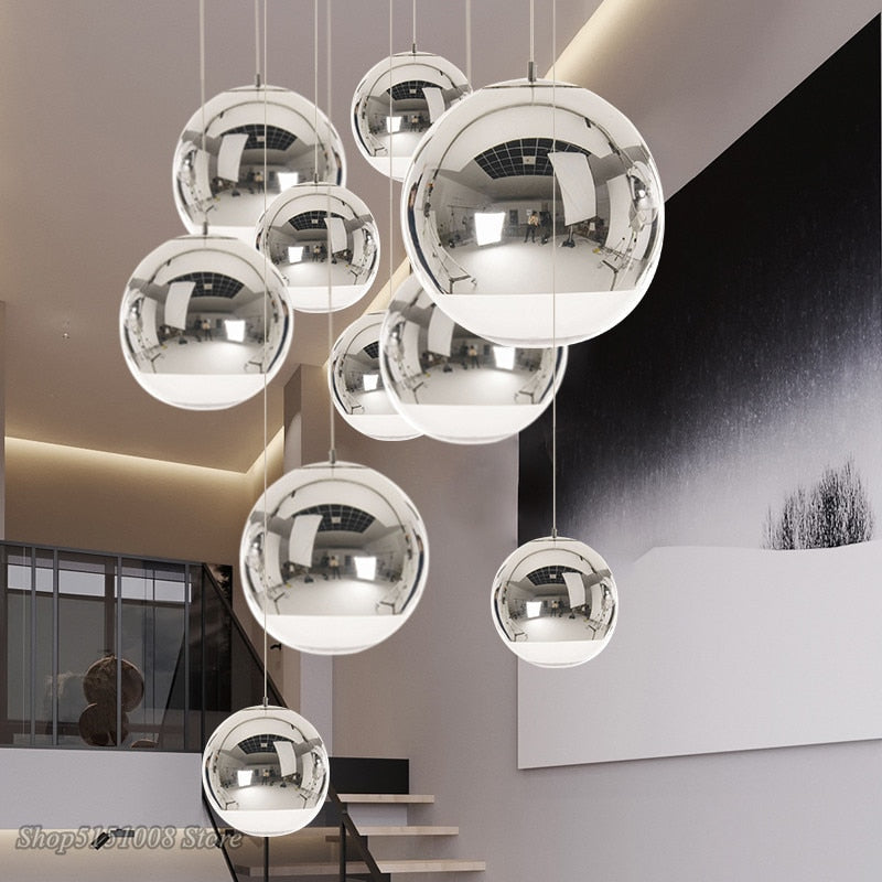 AuroraSphere Glass Orb Pendant Light With Silver Half And Clear Half