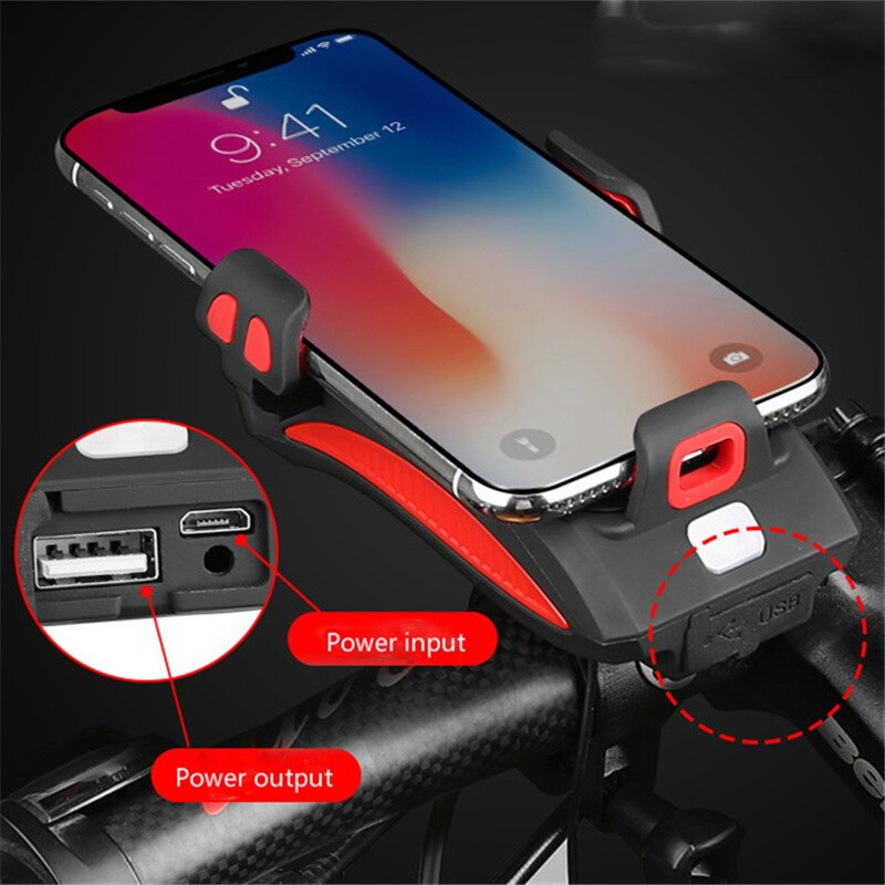 מתקן לסמארטפון לאופניים — מטען 4000mAh, תאורת LED וצופר
