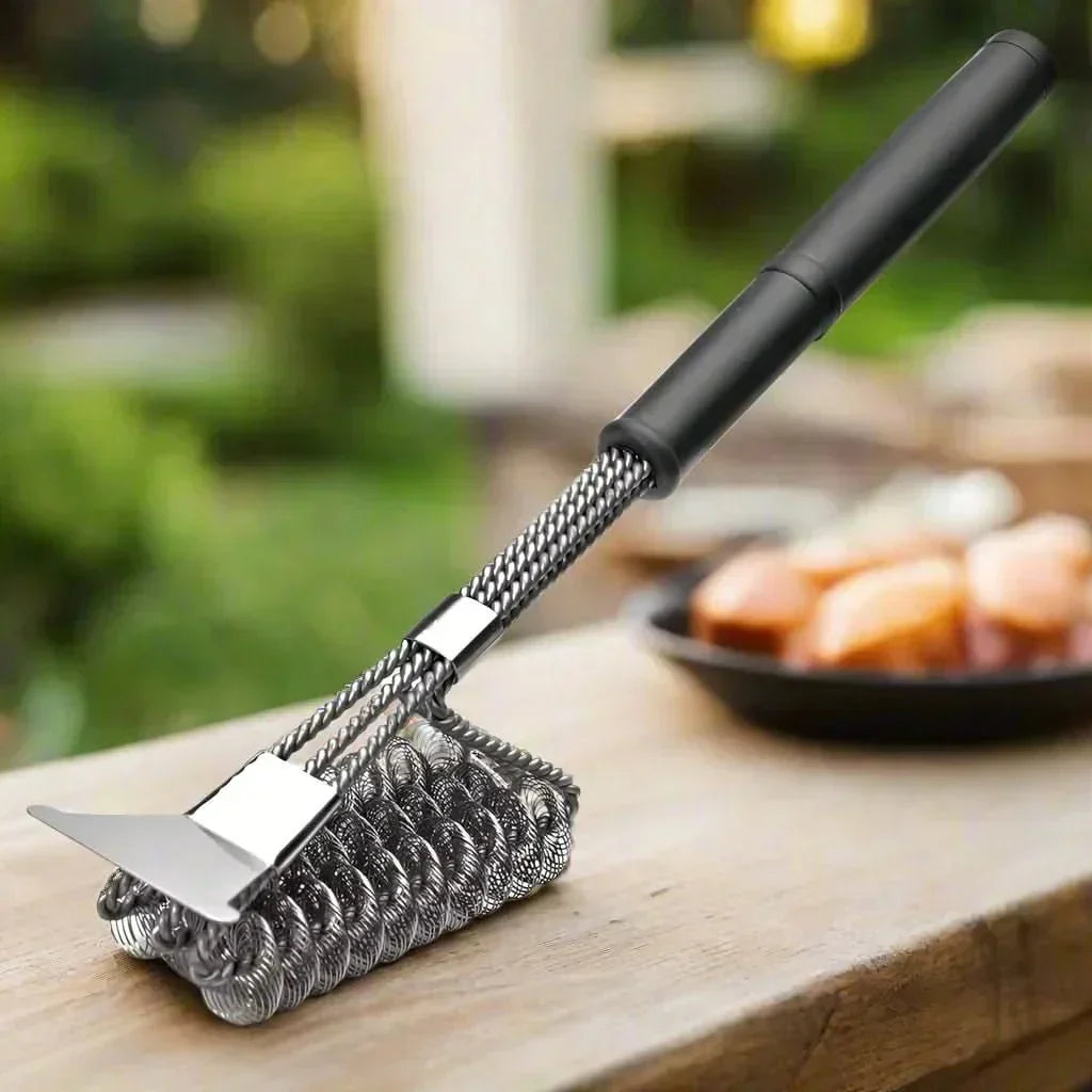 GrillGuard Bristleless BBQ Brush — Three-Head Design, Integrated Scraper
