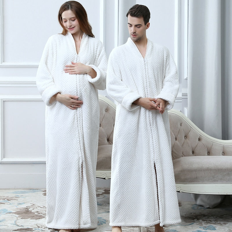 Robe de banho em lã polar com fecho para mulher e homem, com ou sem capuz, térmico, para usar em casa, com bolsos, macio, leve e quente