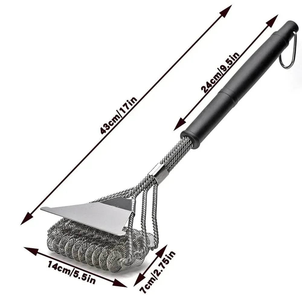 GrillGuard Bristleless BBQ Brush — Three-Head Design, Integrated Scraper