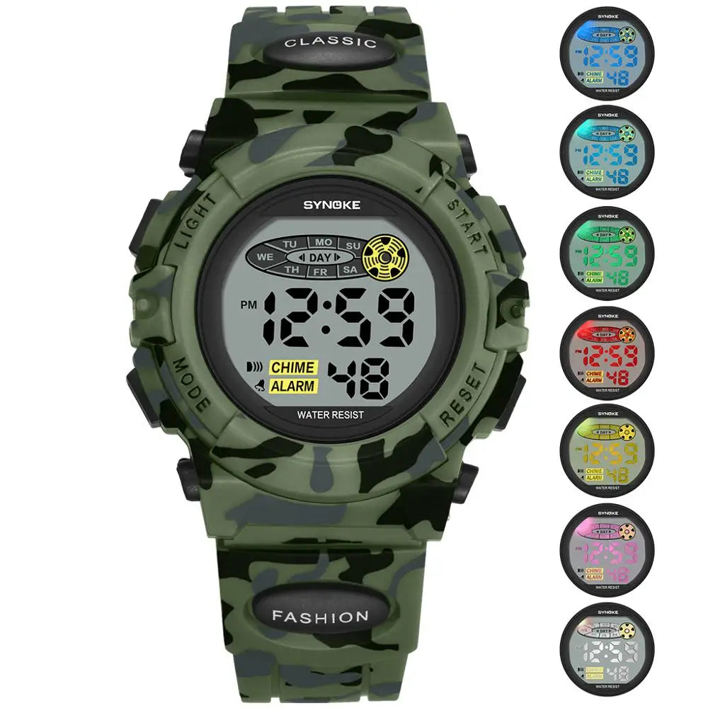 Orologio digitale a LED — Cronometro impermeabile, visualizzazione della data, per bambini e bambine