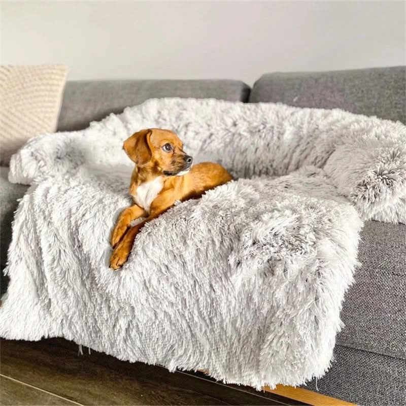 CozyPaw Plush Pet Sofa — Raised Edge Design, High Bolster Sides