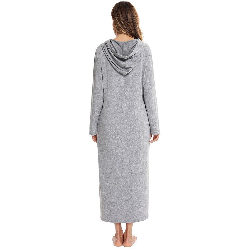 Albornoz de forro polar con capucha para mujer — Cremallera completa y bolsillos
