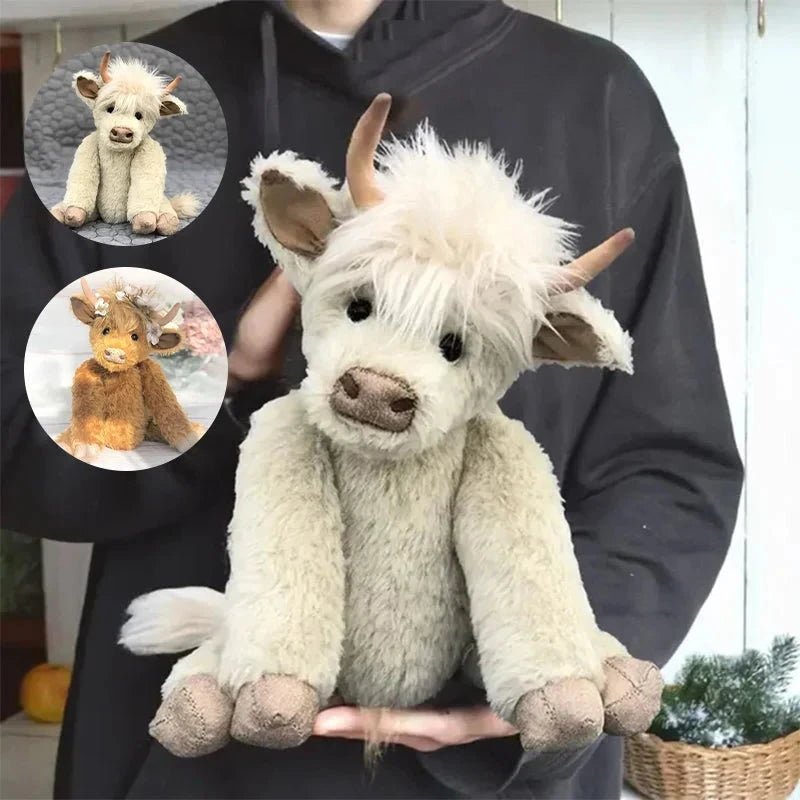 Obrazový tisk Meadow Haven s vyobrazením skotského náhorního skotu — výrazná květinová koruna