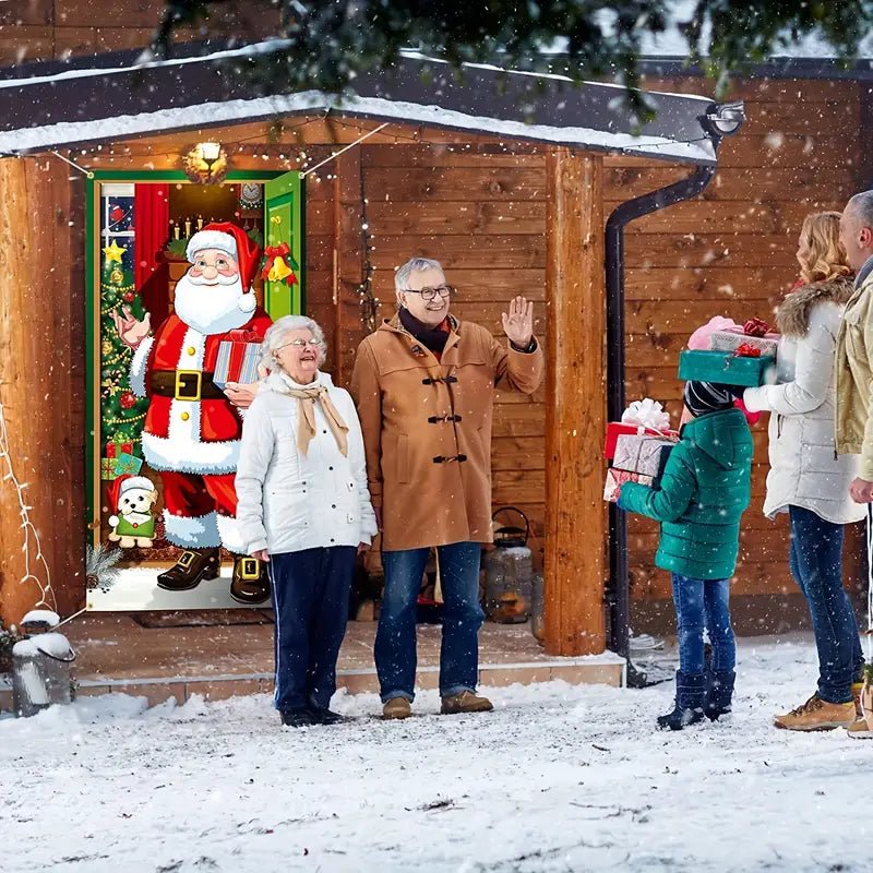 Γιορτινή διακόσμηση εξώπορτας HolidayGlow — Χριστουγεννιάτικο μοτίβο σε κόκκινο, πράσινο και χρυσό
