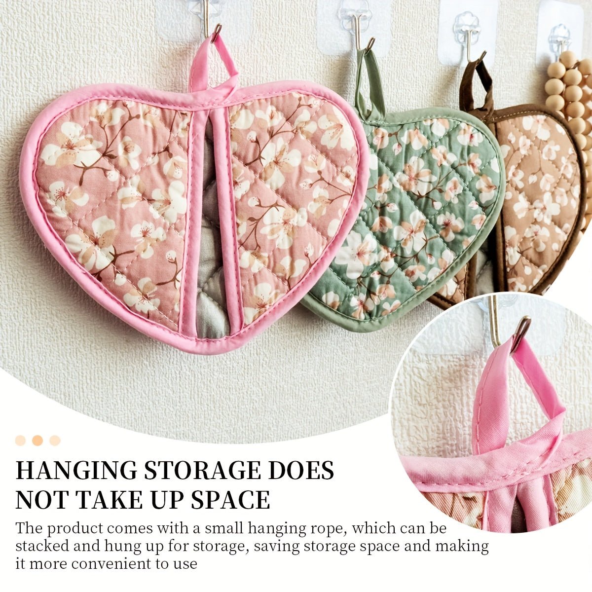FloraGuard Heart Shaped Pot Holders — Vintage Floral Pattern, Heat Resistant