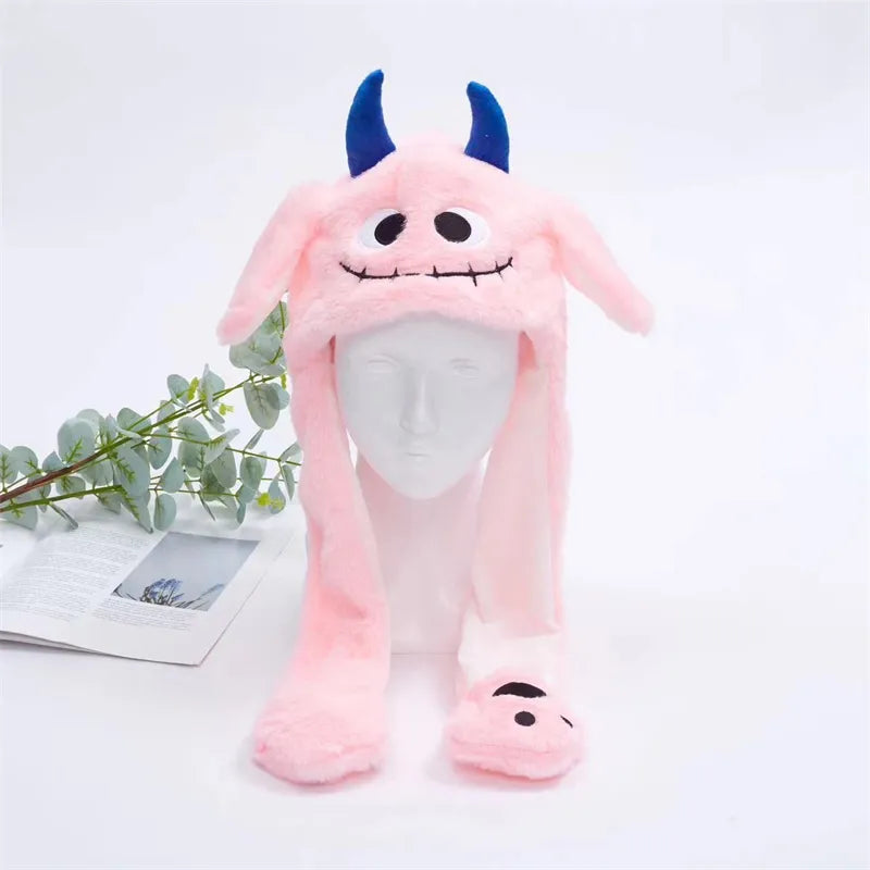 Interactive Plush Hat with Pop-Up Ears and Squeeze Paws