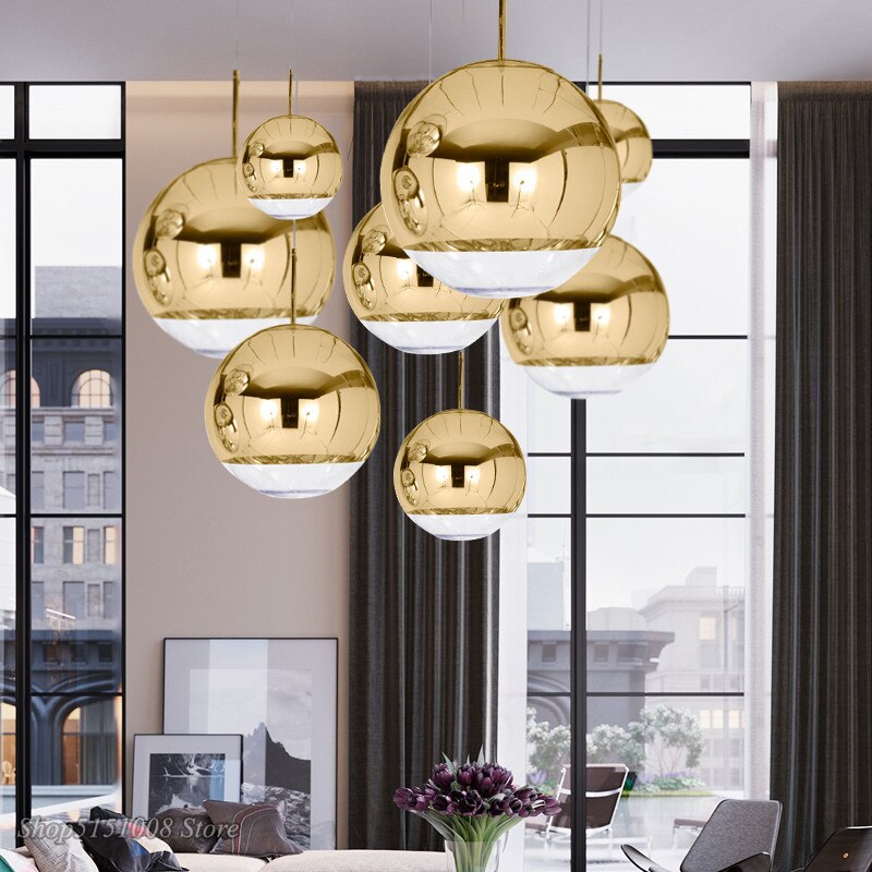 AuroraSphere Glass Orb Pendant Light With Silver Half And Clear Half
