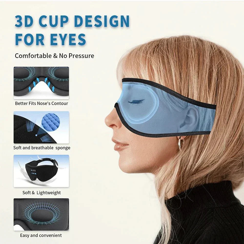 DreamWave Bluetoothスリープマスク — 3D快適メモリーフォーム音楽ヘッドバンド