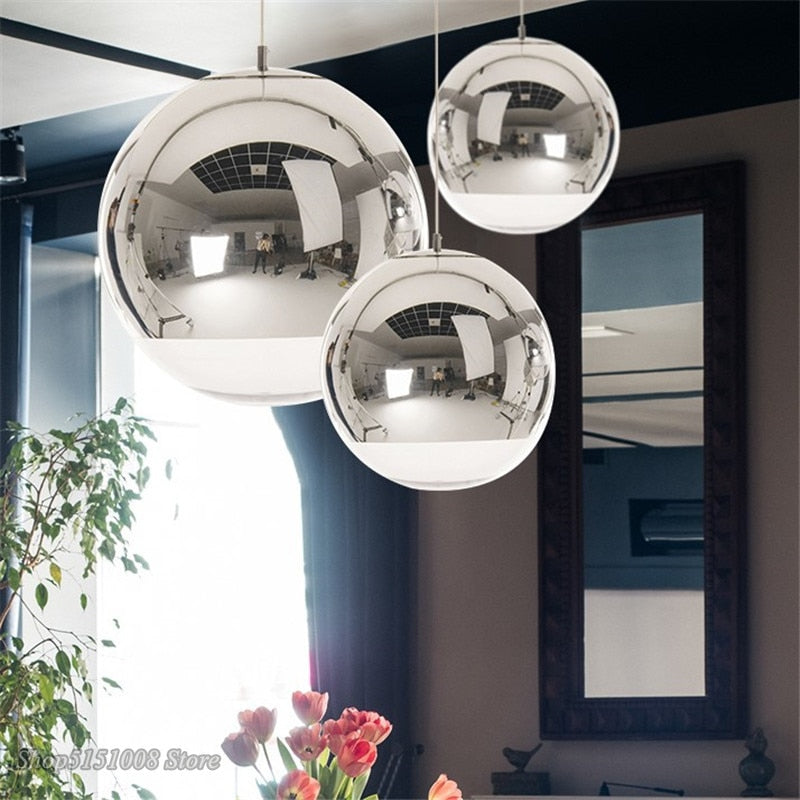 AuroraSphere Glass Orb Pendant Light With Silver Half And Clear Half