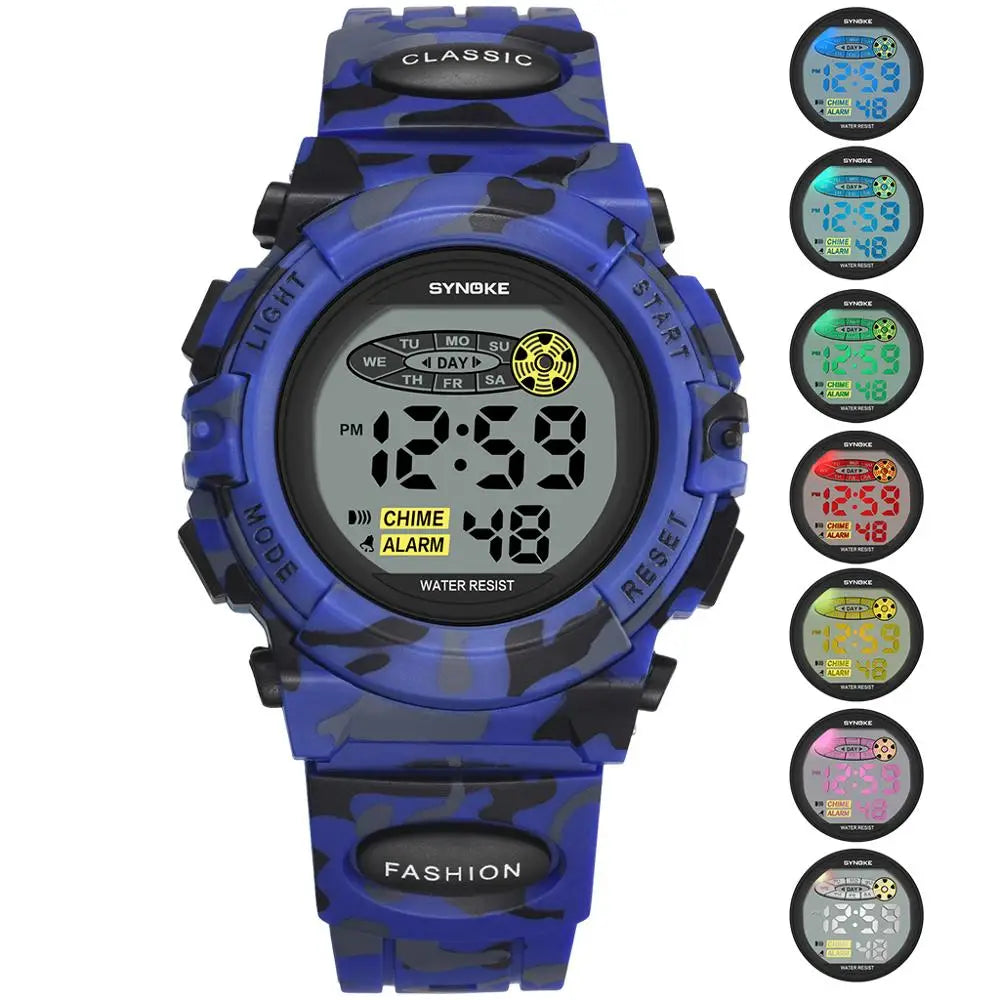 Orologio digitale a LED — Cronometro impermeabile, visualizzazione della data, per bambini e bambine