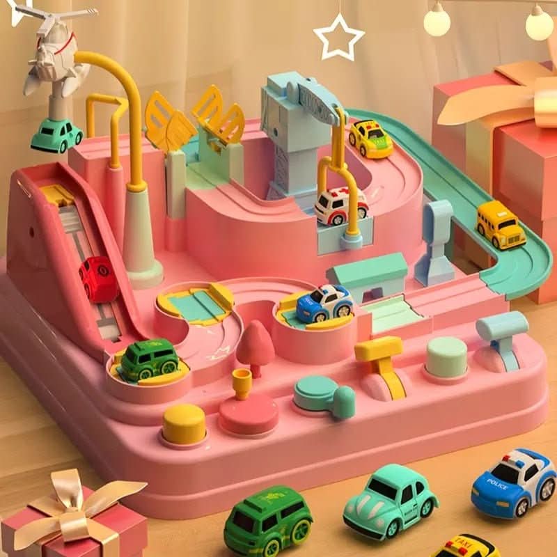 Circuit de jeu urbain interactif sans piles UrbanQuest — Voiture, hélicoptère et grue mécaniques en mouvement, dès 3 ans