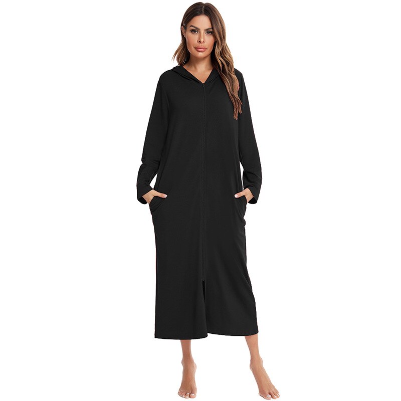 Albornoz de forro polar con capucha para mujer — Cremallera completa y bolsillos