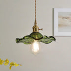 Aurelia Hibiscus Scalloped Glass Pendant Light For Vintage Kitchens, Adjustable Suspension, Warm Light