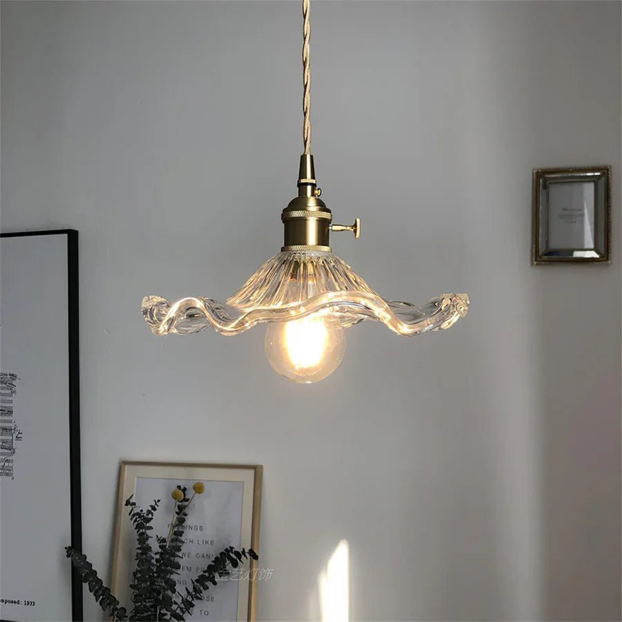 Aurelia Hibiscus Scalloped Glass Pendant Light For Vintage Kitchens, Adjustable Suspension, Warm Light