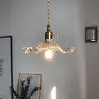 Aurelia Hibiscus Scalloped Glass Pendant Light For Vintage Kitchens, Adjustable Suspension, Warm Light