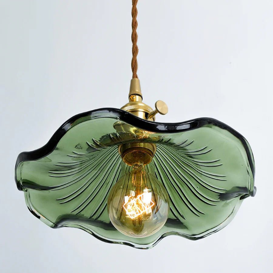 Aurelia Hibiscus Scalloped Glass Pendant Light For Vintage Kitchens, Adjustable Suspension, Warm Light