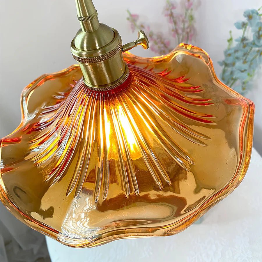 Aurelia Hibiscus Scalloped Glass Pendant Light For Vintage Kitchens, Adjustable Suspension, Warm Light