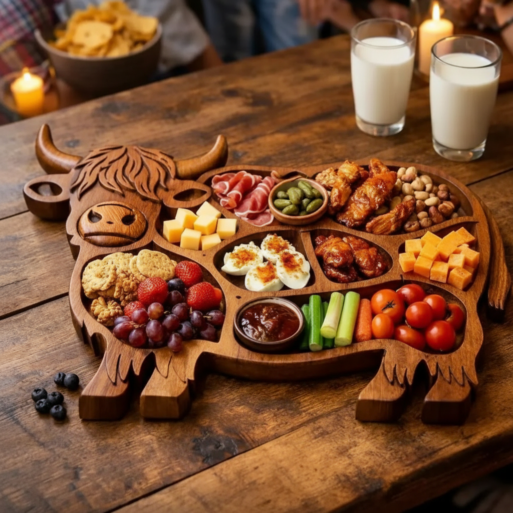 Handcrafted Cow Wooden Charcuterie Board for Cheese and Meats - Euroselle