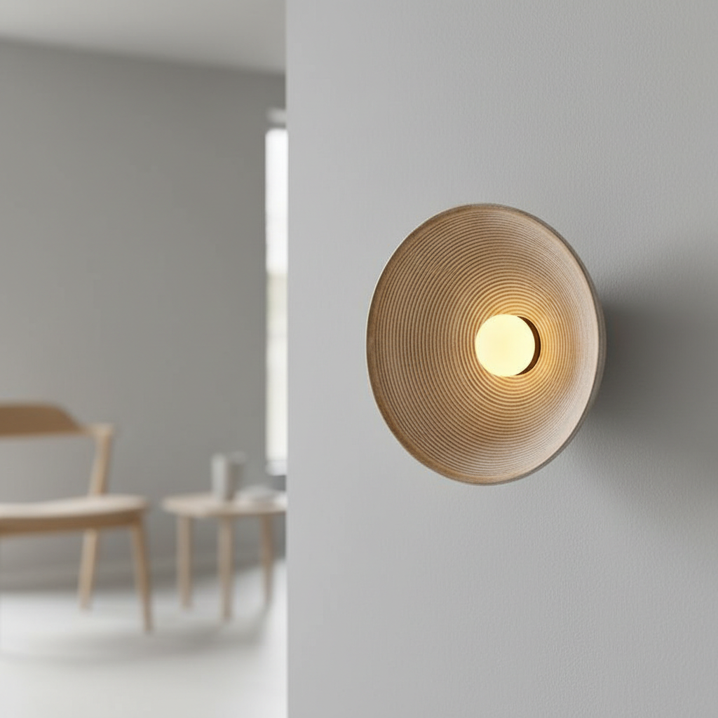 AstraLumen Wandlampe im japanisch inspirierten Stil — Sanfte Lichtstreuung, schlichtes rundes Design
