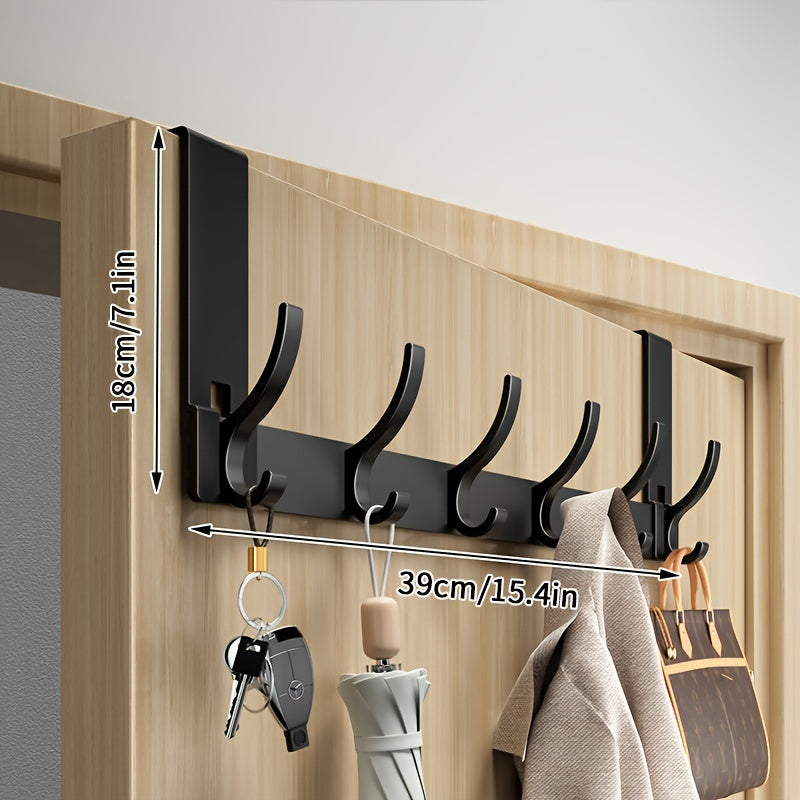 Perchero de aluminio para puerta, 15 pulgadas, negro – Perchero sin taladro para recibidor, armario, dormitorio y baño – Configuraciones de 6 y 7 ganchos