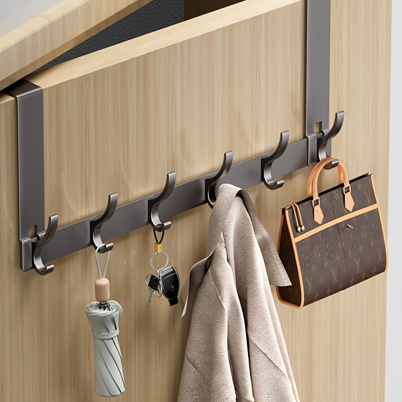 Perchero de aluminio para puerta, 15 pulgadas, negro – Perchero sin taladro para recibidor, armario, dormitorio y baño – Configuraciones de 6 y 7 ganchos