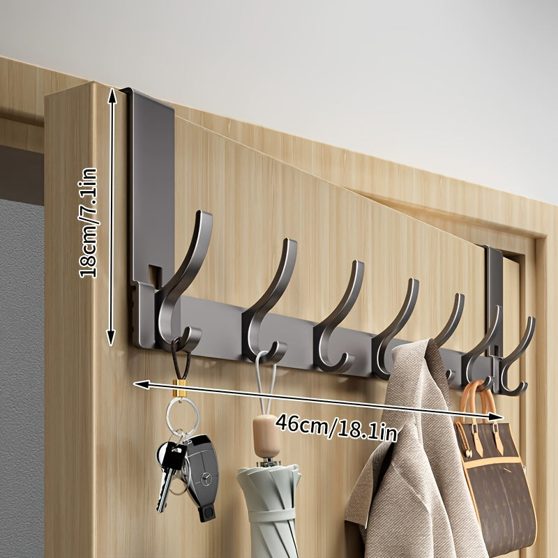 Perchero de aluminio para puerta, 15 pulgadas, negro – Perchero sin taladro para recibidor, armario, dormitorio y baño – Configuraciones de 6 y 7 ganchos
