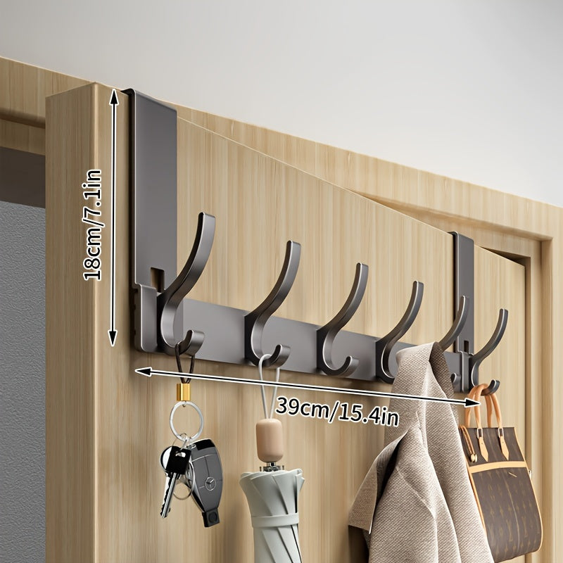 Perchero de aluminio para puerta, 15 pulgadas, negro – Perchero sin taladro para recibidor, armario, dormitorio y baño – Configuraciones de 6 y 7 ganchos