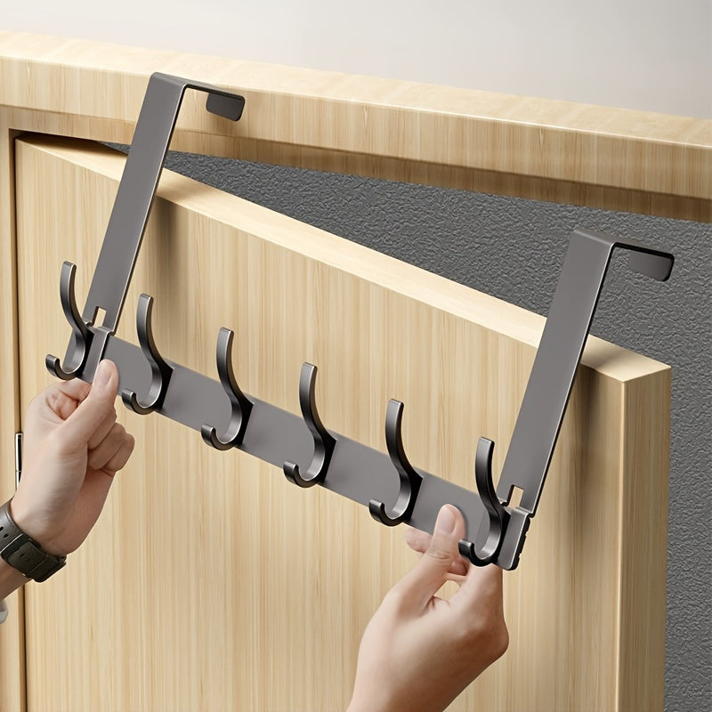 Perchero de aluminio para puerta, 15 pulgadas, negro – Perchero sin taladro para recibidor, armario, dormitorio y baño – Configuraciones de 6 y 7 ganchos