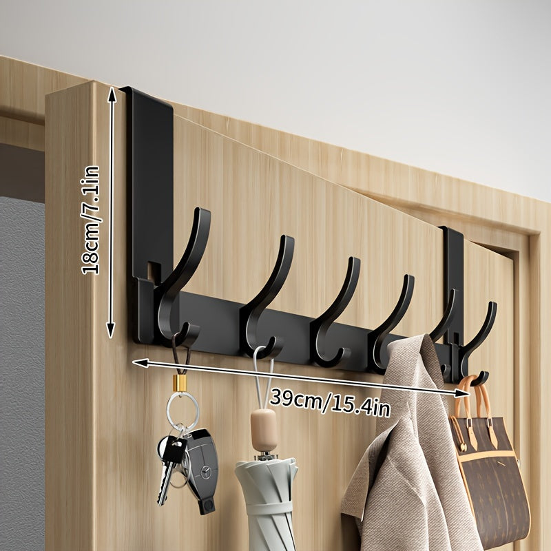 Perchero de aluminio para puerta, 15 pulgadas, negro – Perchero sin taladro para recibidor, armario, dormitorio y baño – Configuraciones de 6 y 7 ganchos