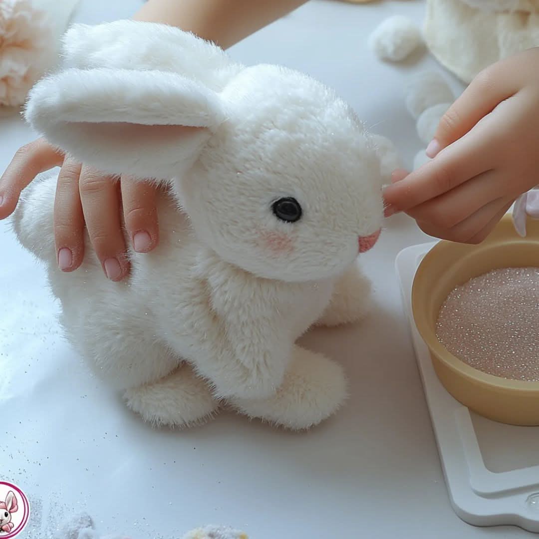 Animated plush bunny toy with realistic hopping, ear movement, and soft cuddly design for kids and playtime fun - Euroselle