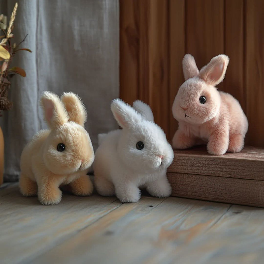 Animated plush bunny toy with realistic hopping, ear movement, and soft cuddly design for kids and playtime fun - Euroselle