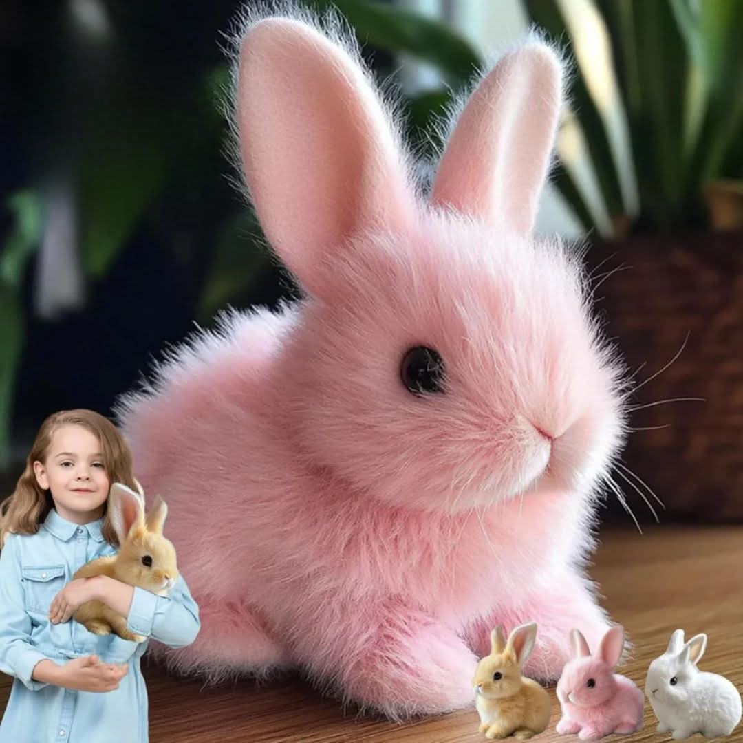 Animated plush bunny toy with realistic hopping, ear movement, and soft cuddly design for kids and playtime fun - Euroselle