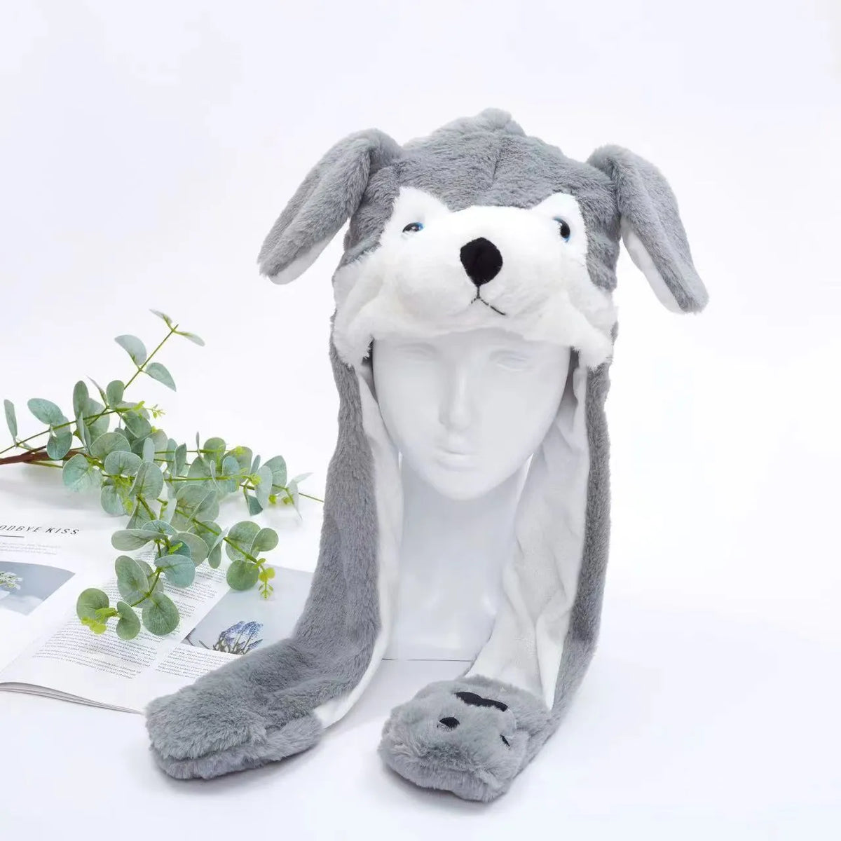 Interactive Plush Hat with Pop-Up Ears and Squeeze Paws