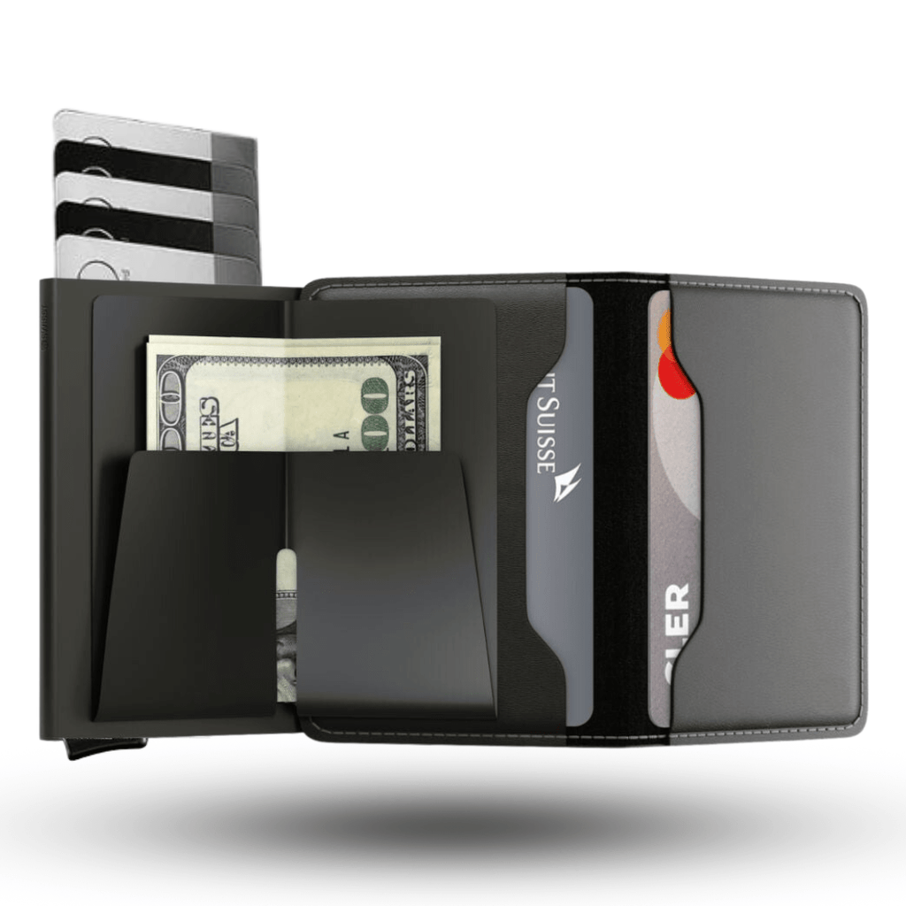 RFID-Blocking Leather Billfold — Pop-Up Aluminum Card Holder