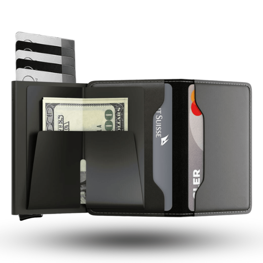 RFID-Blocking Leather Billfold — Pop-Up Aluminum Card Holder