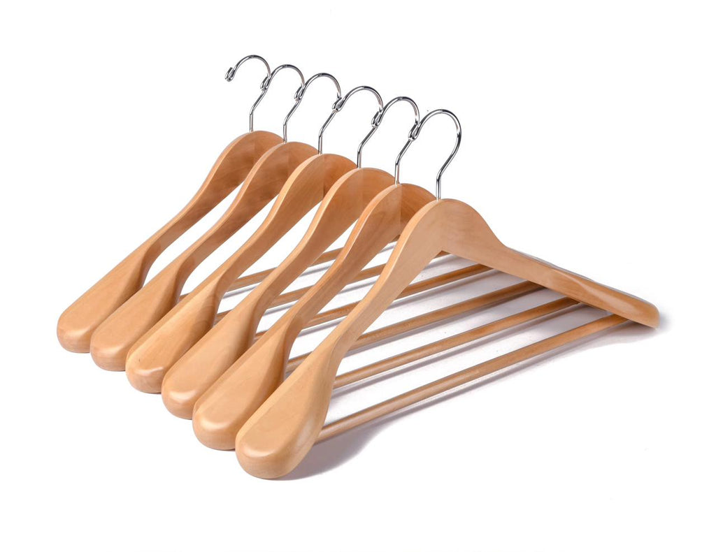 10-Pack Wooden Clothes Hangers — Wide Shoulder, Non-Slip Finish