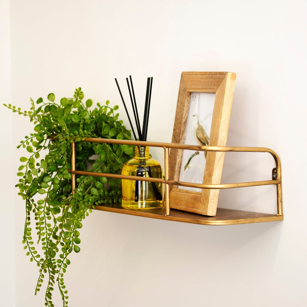 Lebegő fém polc — 22 hüvelyk széles, meleg rézszínű drót tárolórésszel