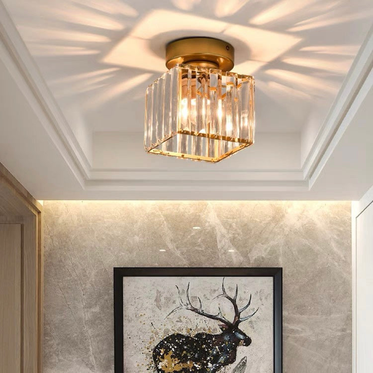 Black Gold Crystal Flush Mount Light Fixture — E27 Socket